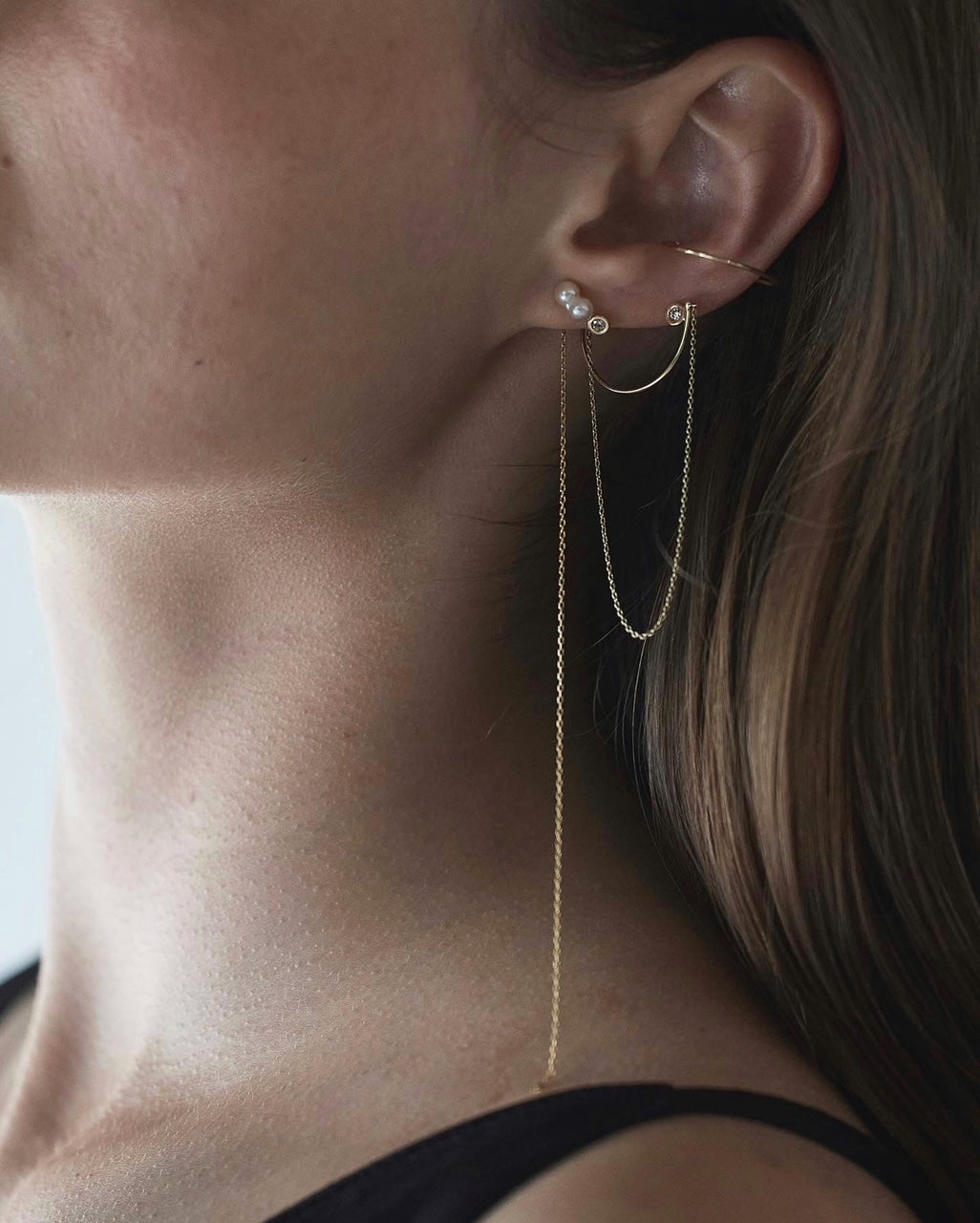 K18 Twin Akoya Chain (L) Earrings
