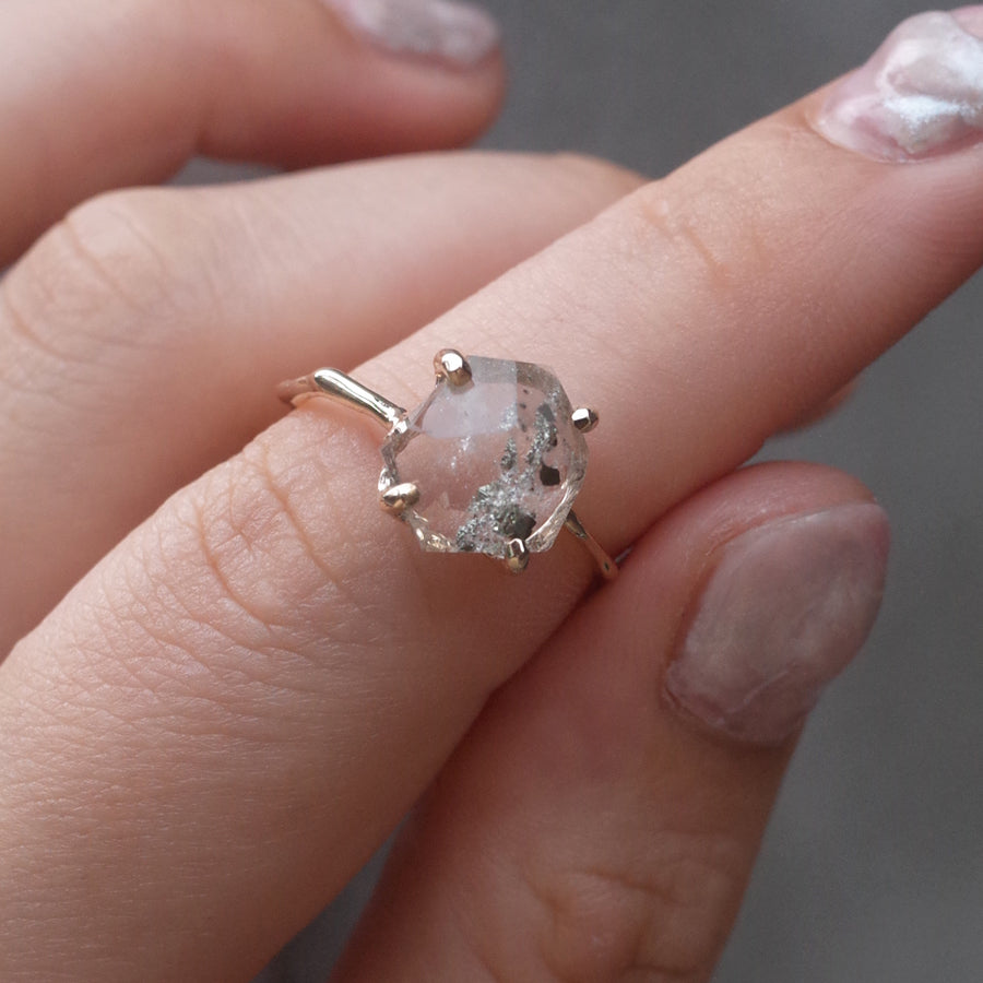 Charm Ring No.1384/ Pyrite in Quartz