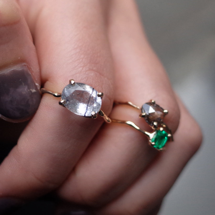 Charm Ring No.1429/Blue Tourmaline in Quartz