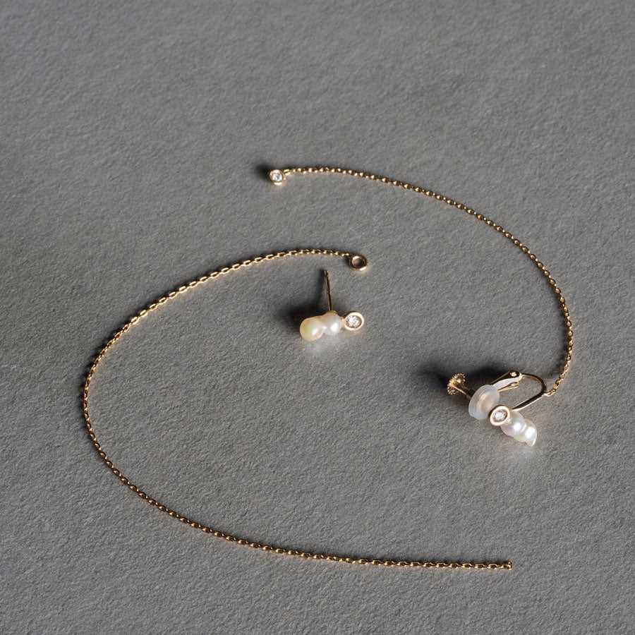 K18 Twin Akoya Chain (L) Earrings