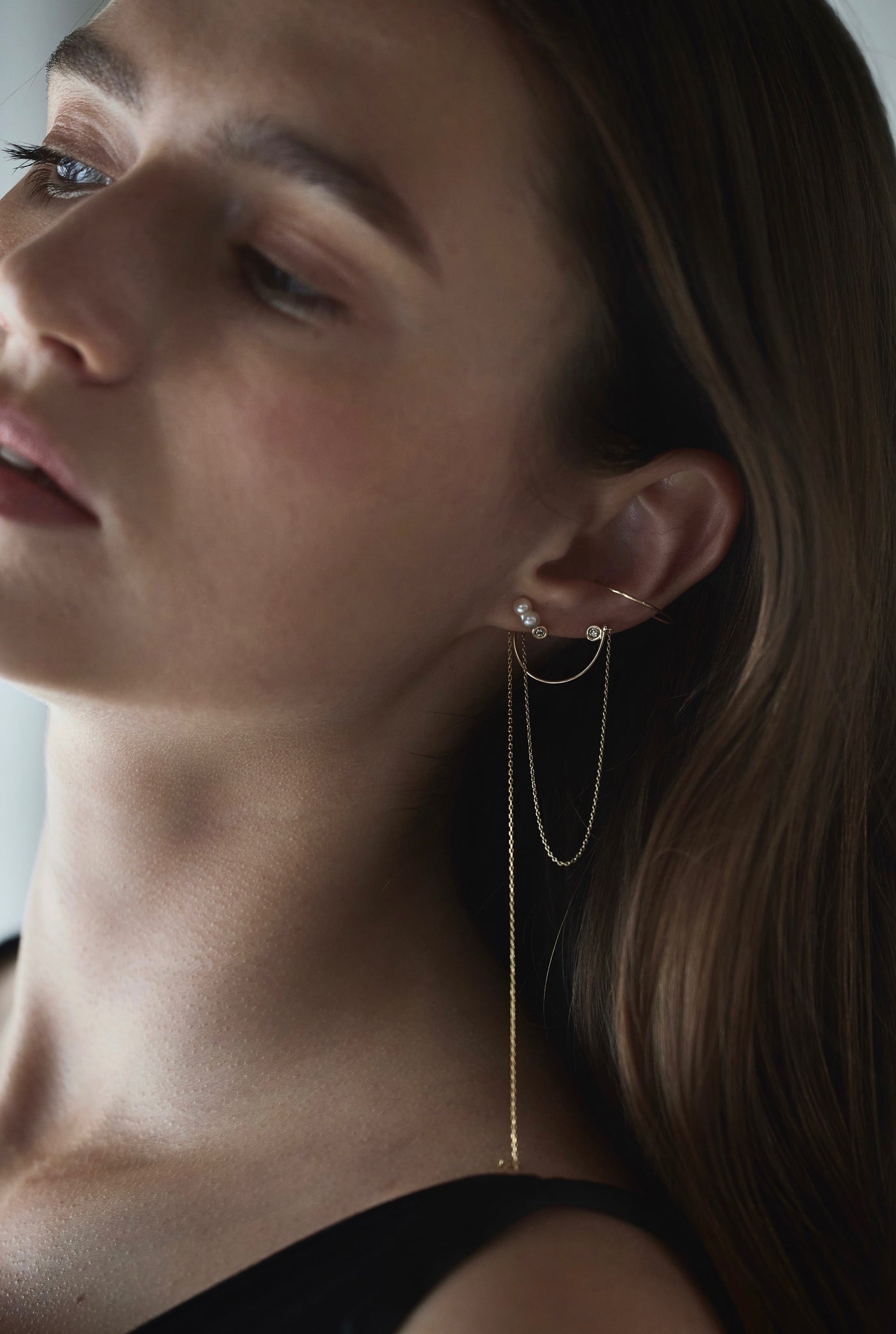 K18 Twin Akoya Chain (L) Earrings