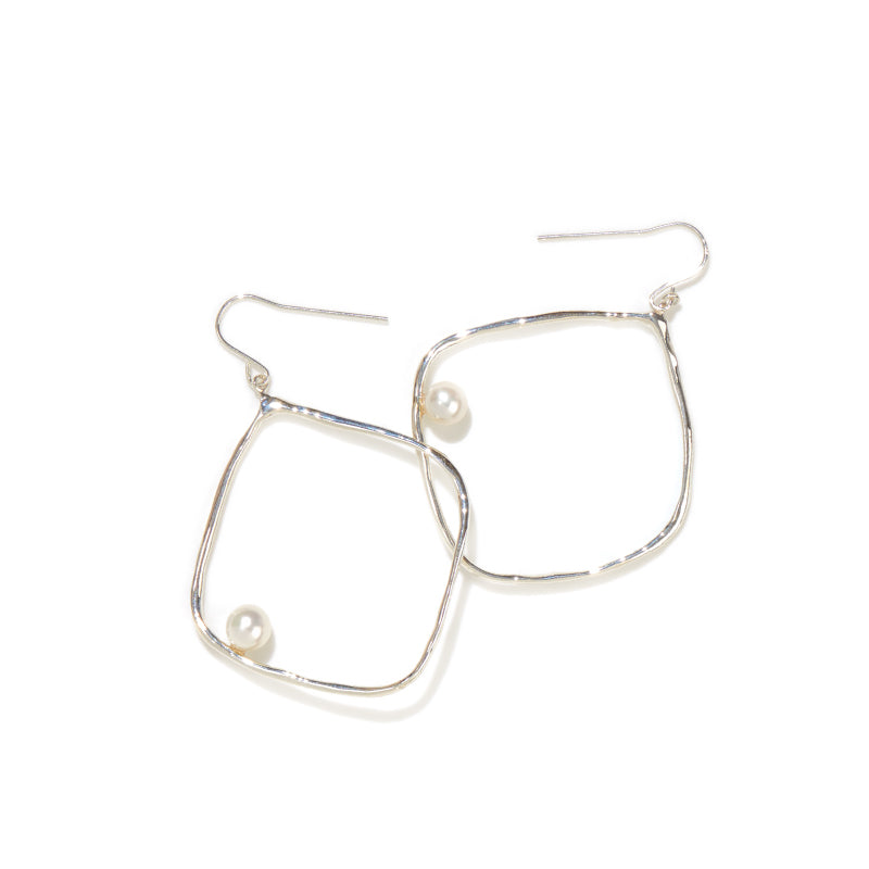 Pearl Square Earrings (Silver)