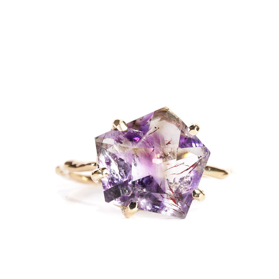 Charm Ring No.1220/ Goethite in Amethyst