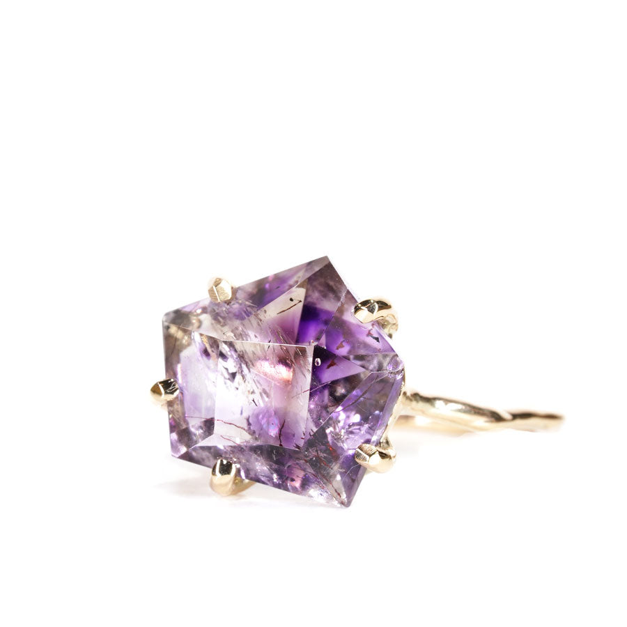 Charm Ring No.1220/ Goethite in Amethyst