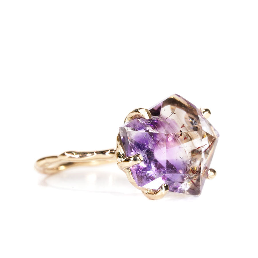 Charm Ring No.1220/ Goethite in Amethyst