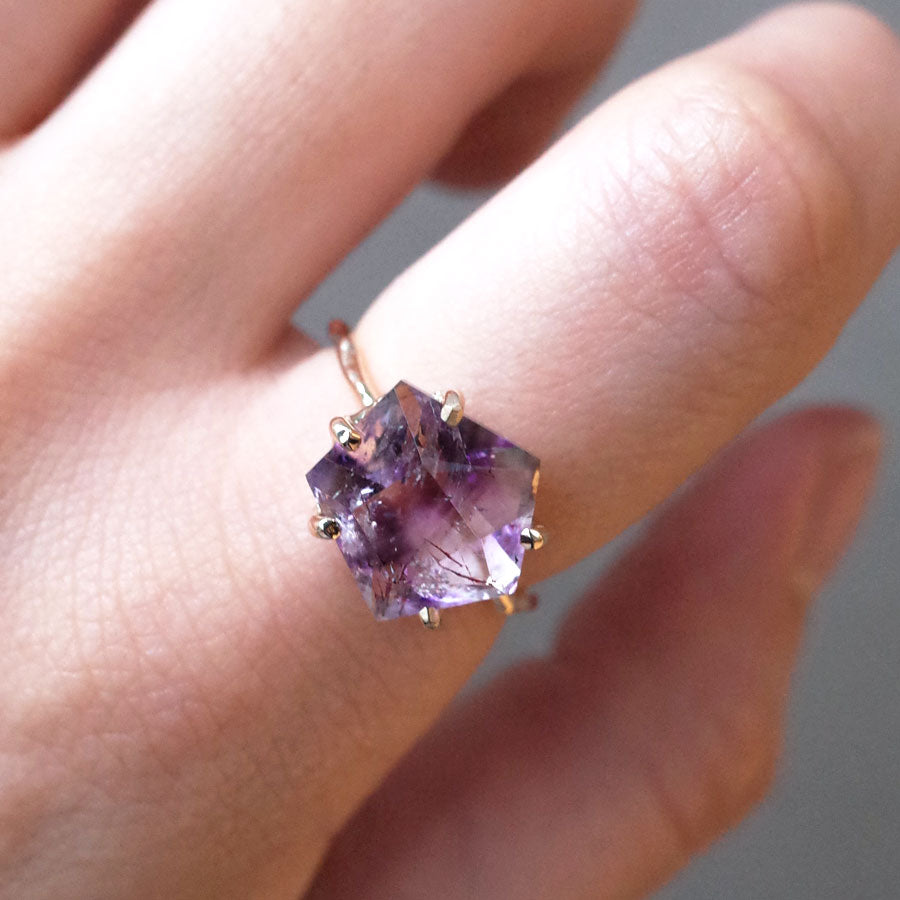 Charm Ring No.1220/ Goethite in Amethyst