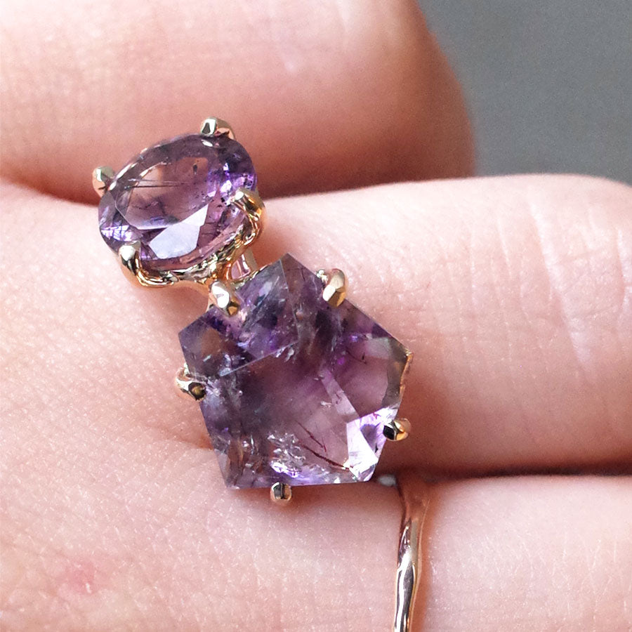 Charm Ring No.1220/ Goethite in Amethyst