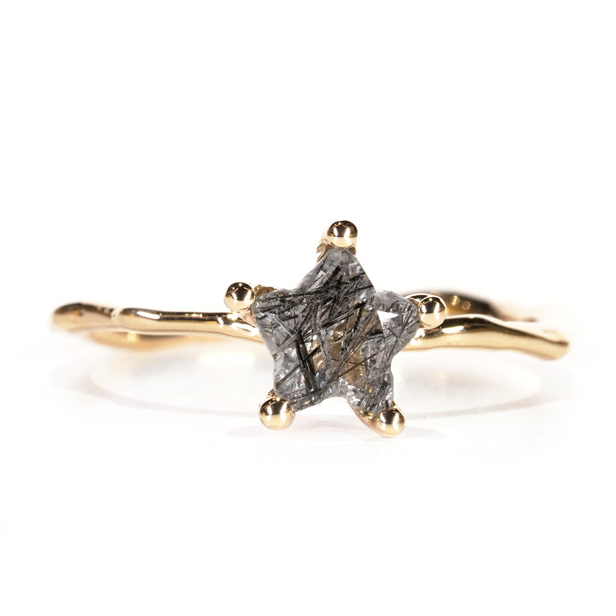 Charm Ring No.1236/ Black Rutilelated Quartz