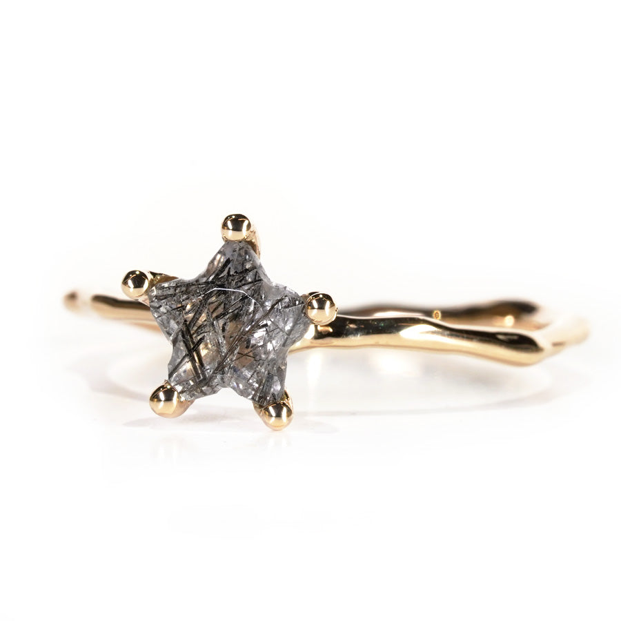 Charm Ring No.1236/ Black Rutilelated Quartz