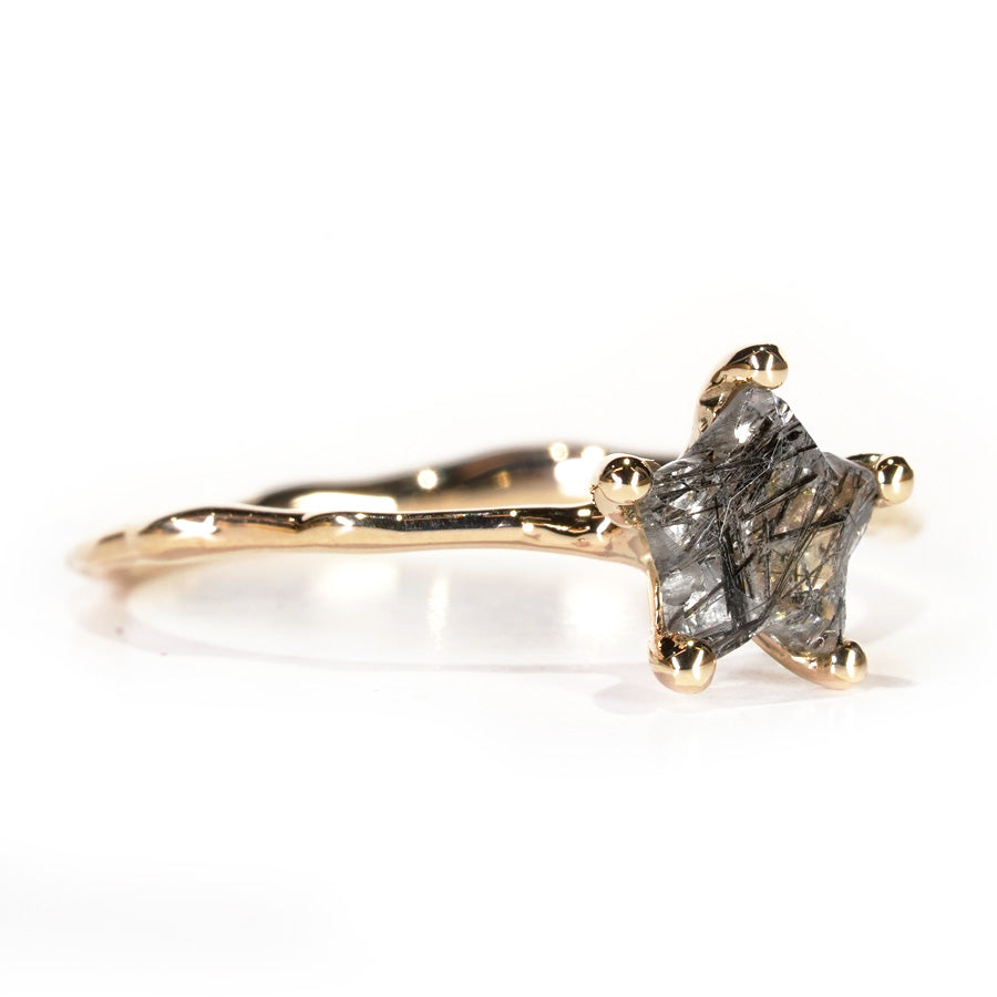 Charm Ring No.1236/ Black Rutilelated Quartz