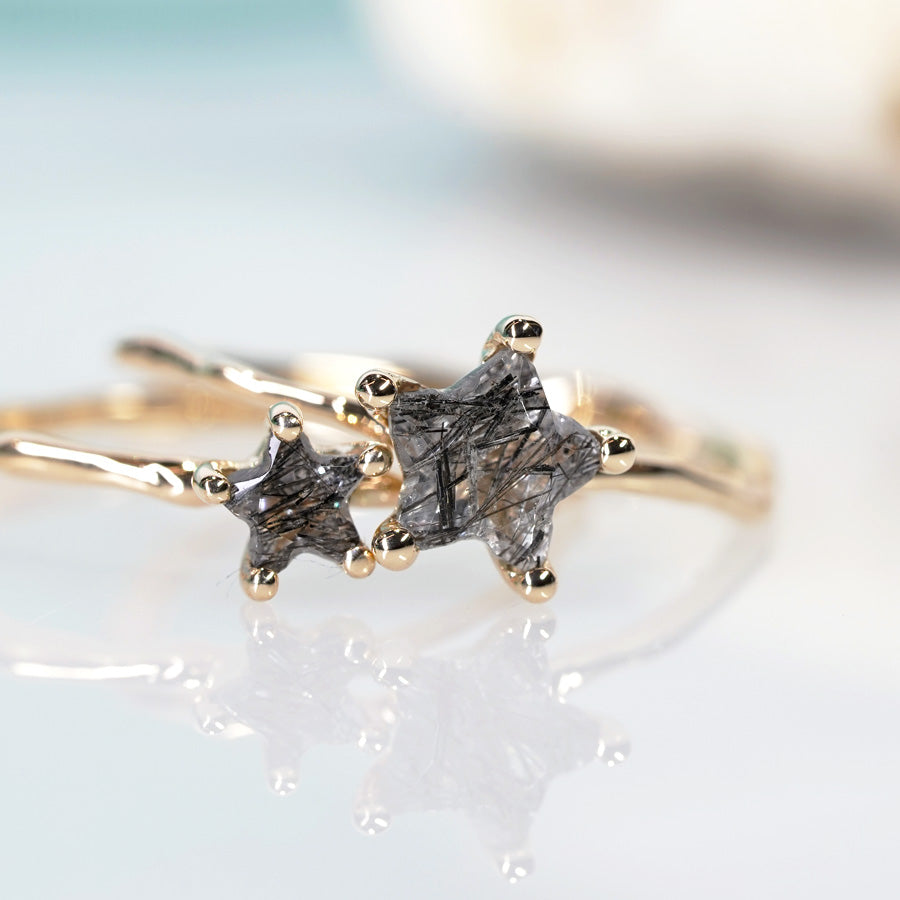 Charm Ring No.1236/ Black Rutilelated Quartz