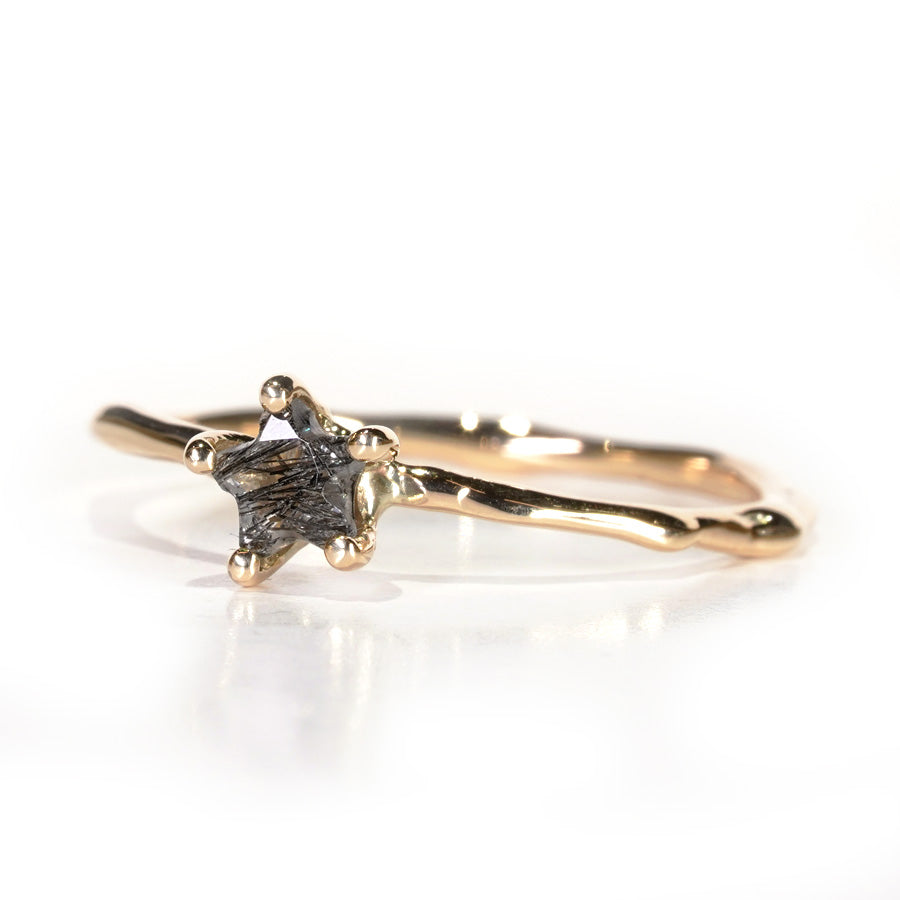 Charm Ring No.1237/ Black Rutilelated Quartz