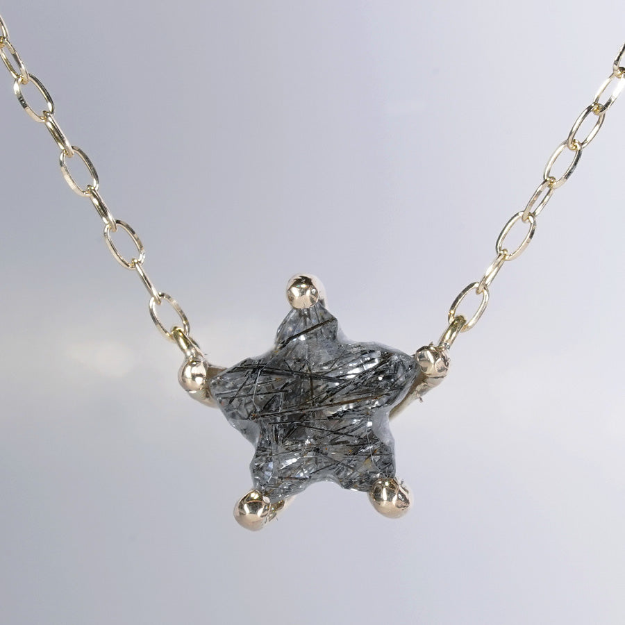 Charm Necklace  No.1260/ Black Rutilelated Quartz