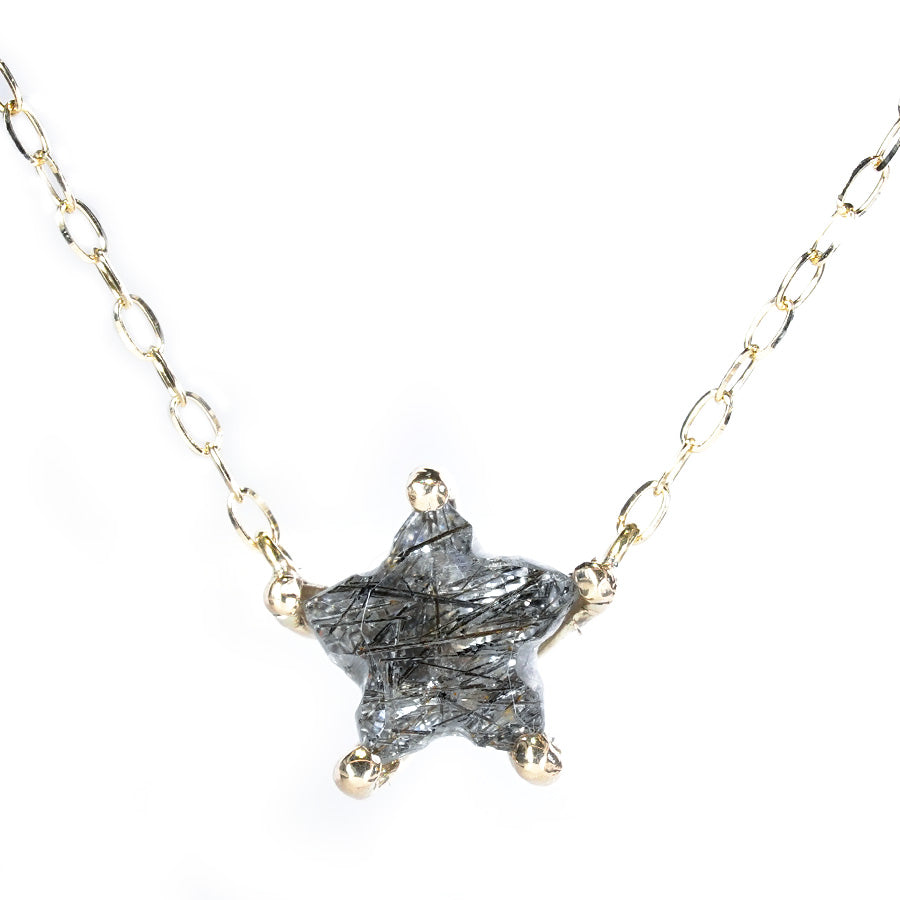 Charm Necklace  No.1260/ Black Rutilelated Quartz