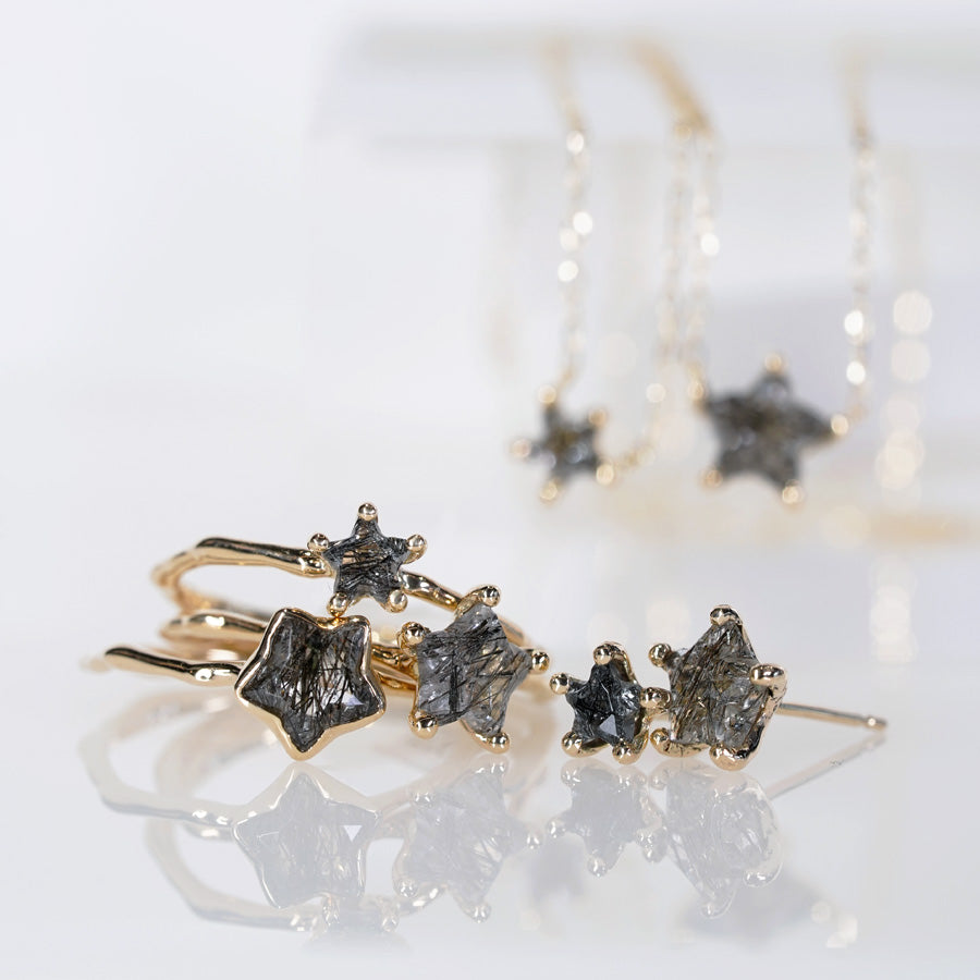 Charm Necklace  No.1260/ Black Rutilelated Quartz