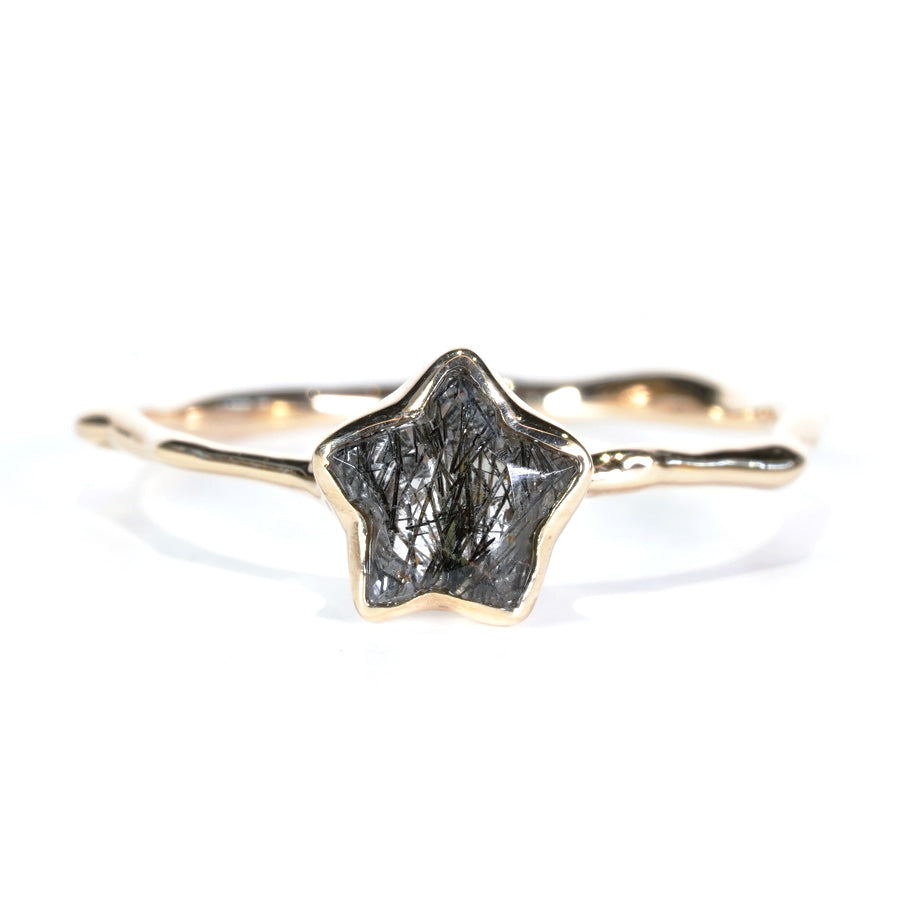 Charm Ring No.1262/ Black Rutilelated Quartz