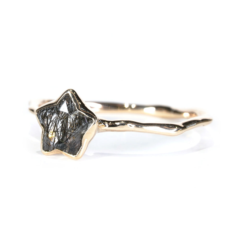 Charm Ring No.1262/ Black Rutilelated Quartz