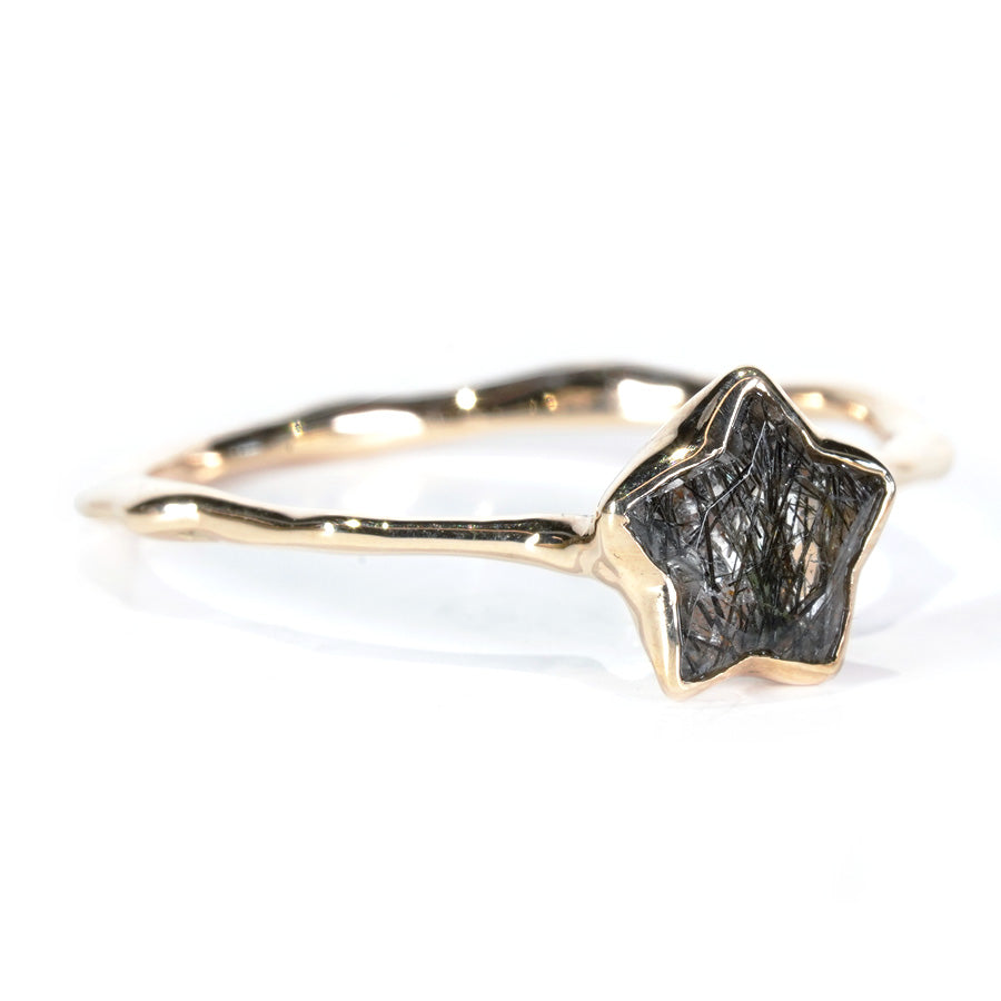 Charm Ring No.1262/ Black Rutilelated Quartz