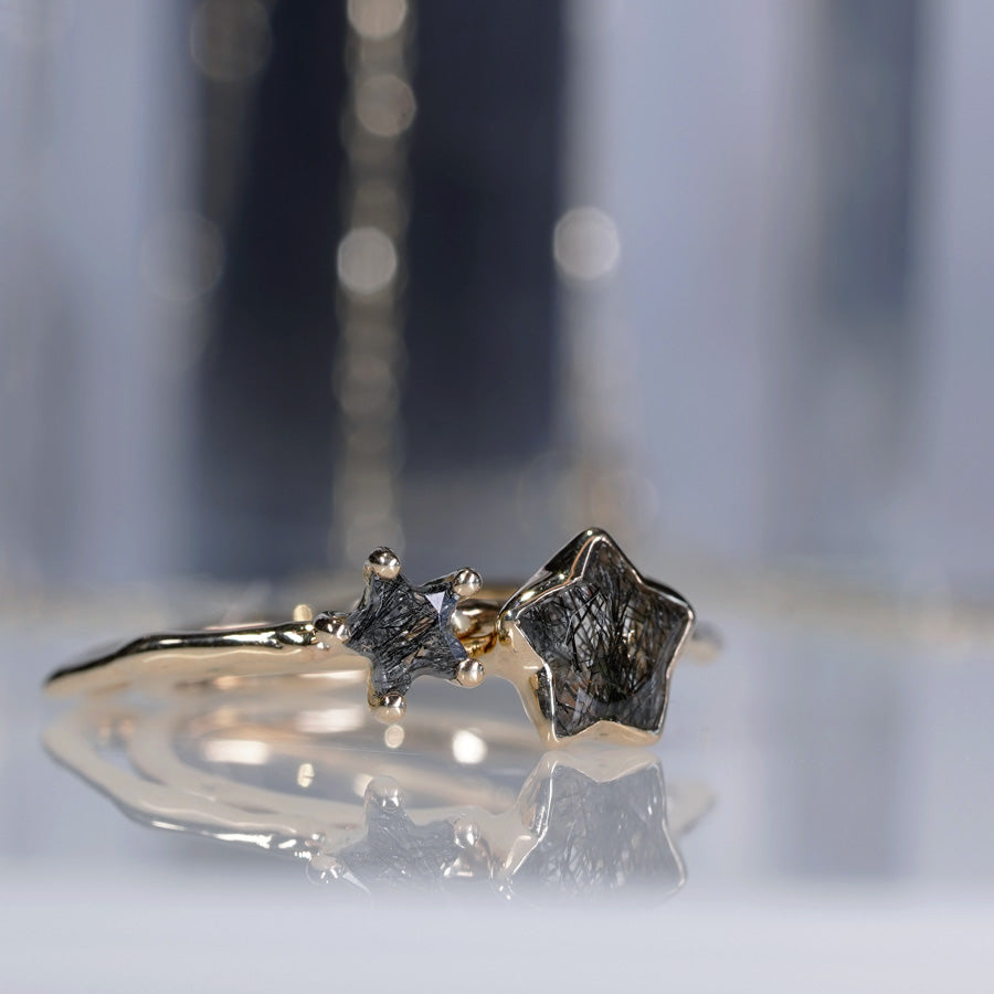 Charm Ring No.1262/ Black Rutilelated Quartz