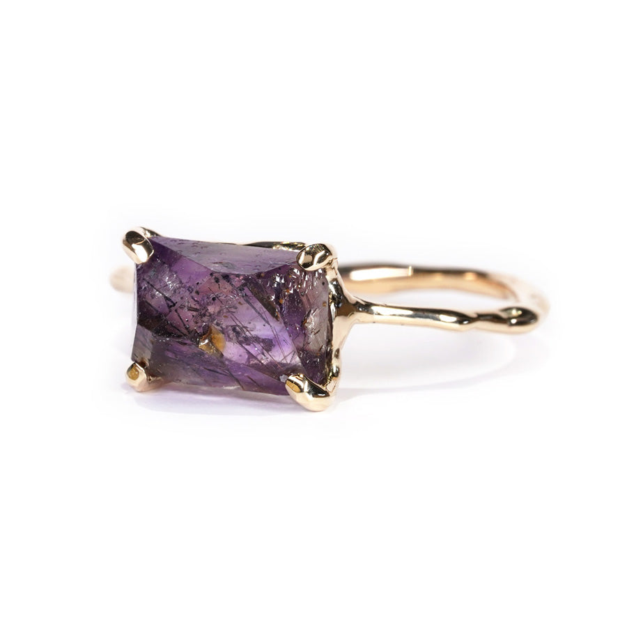 Charm Ring No.1276/ Goethite in Amethyst