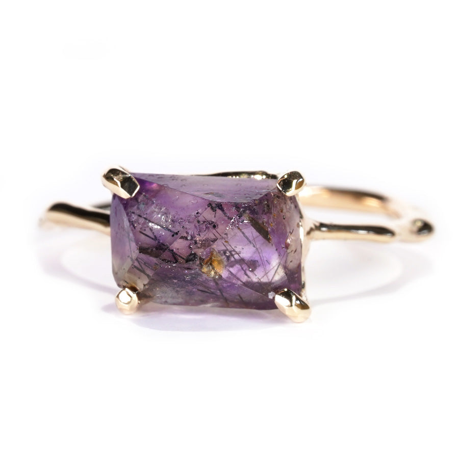 Charm Ring No.1276/ Goethite in Amethyst