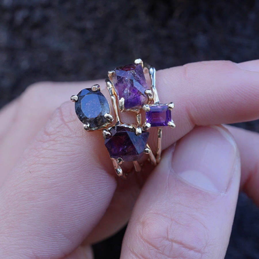 Charm Ring No.1276/ Goethite in Amethyst