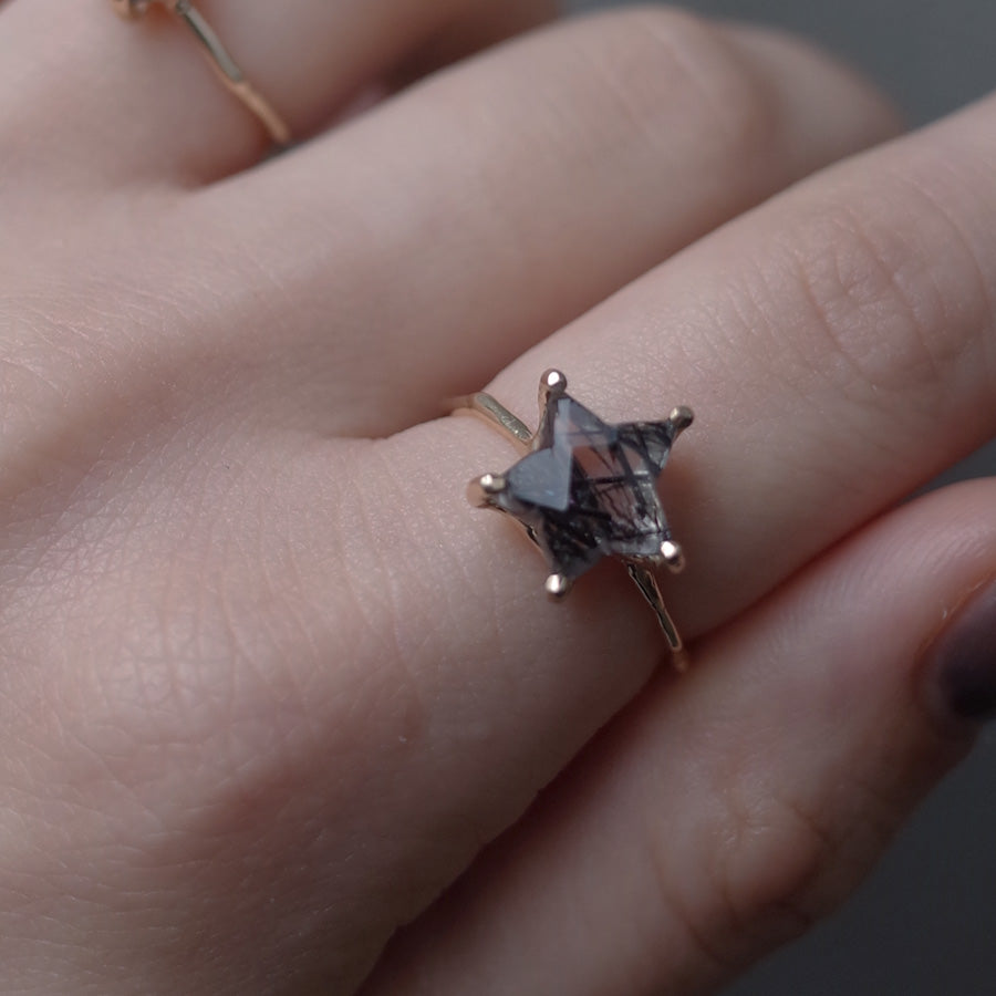 Charm Ring No.1775/  Black Rutilated Quartz