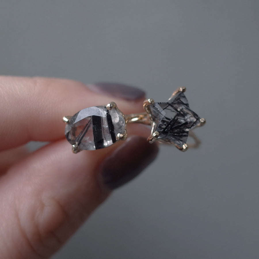 Charm Ring No.1775/  Black Rutilated Quartz