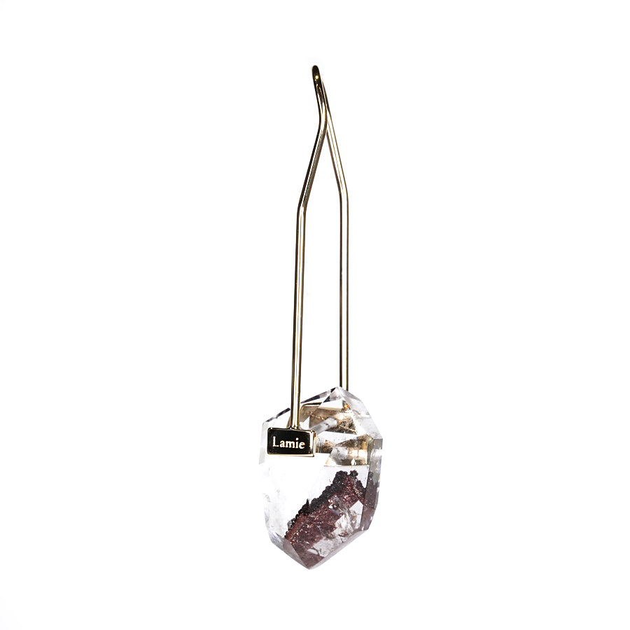 Bag Earrings No.1989/ Hematite in Quartz