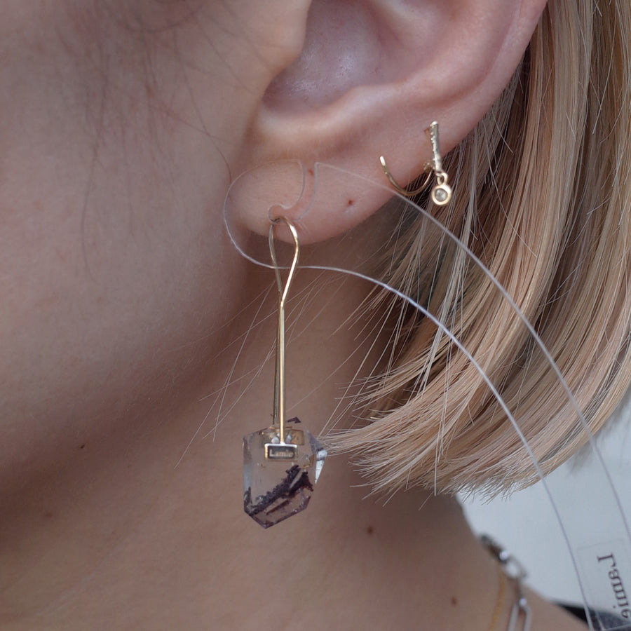 Bag Earrings No.1989/ Hematite in Quartz