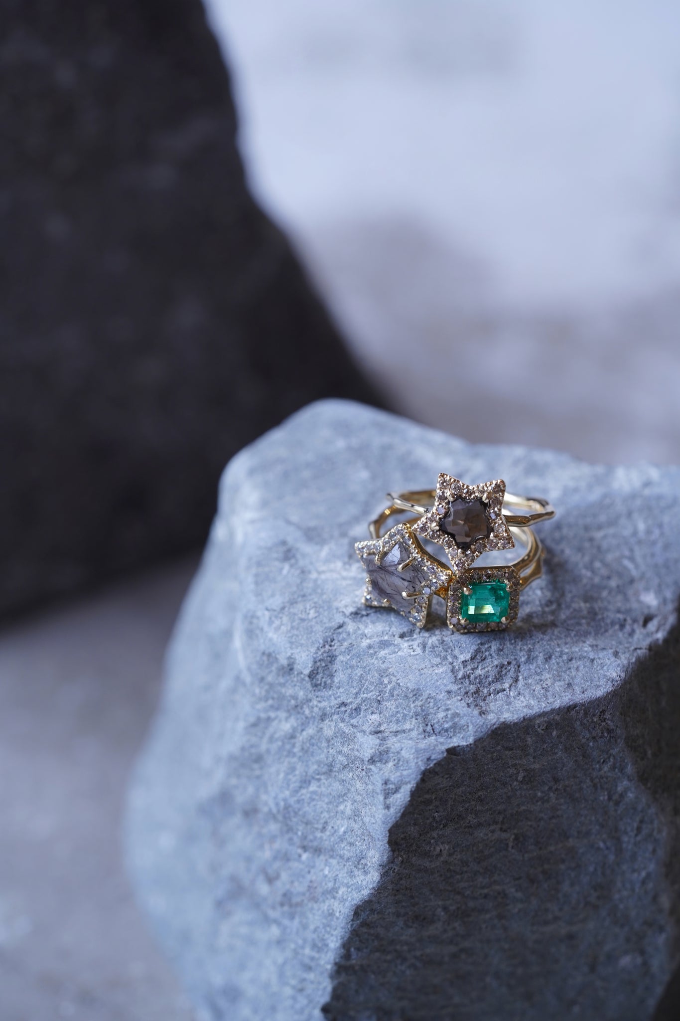 Melee Diamond Ring No.5005/ Black Rutilated Quartz