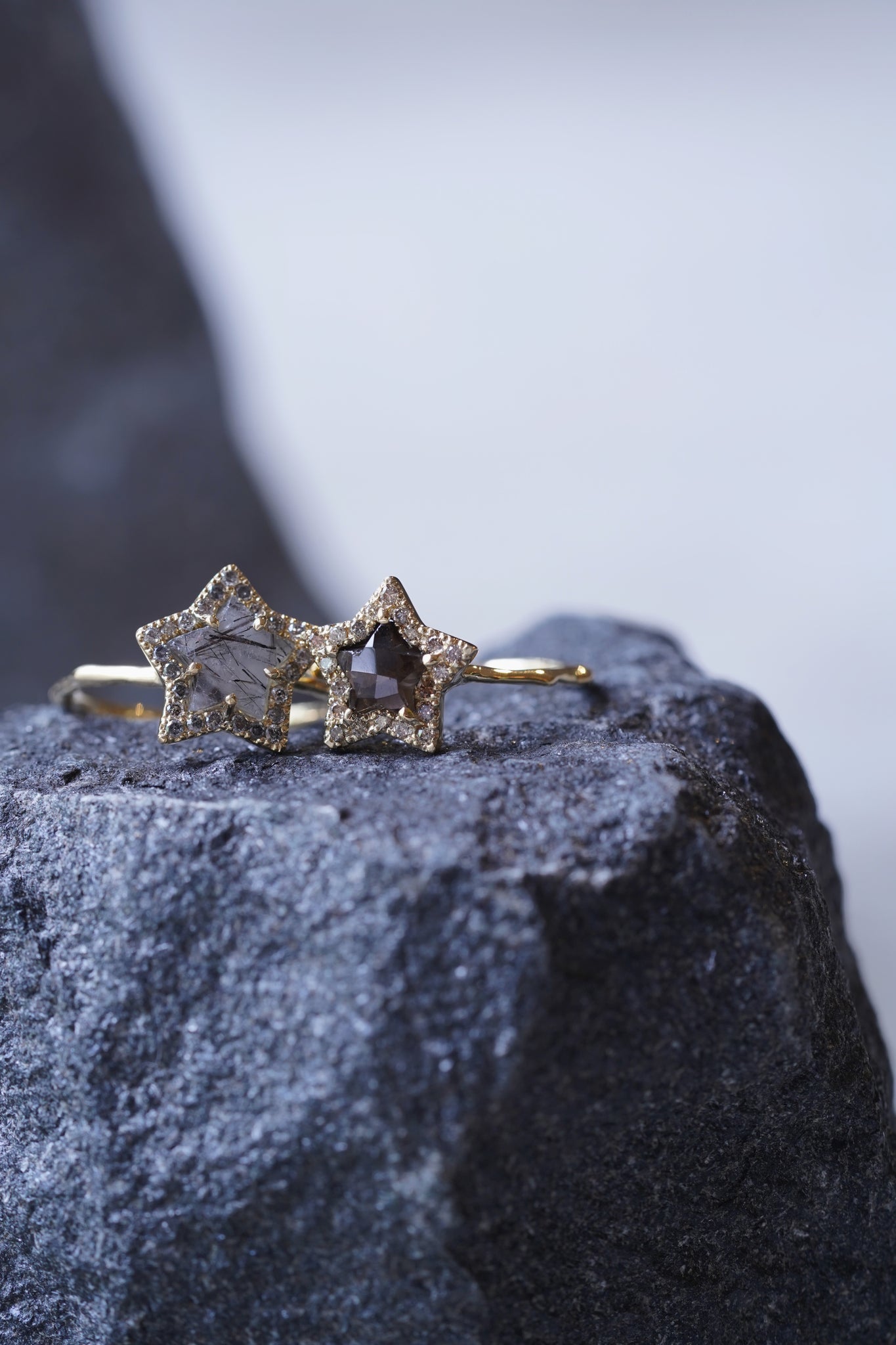 Melee Diamond Ring No.5005/ Black Rutilated Quartz