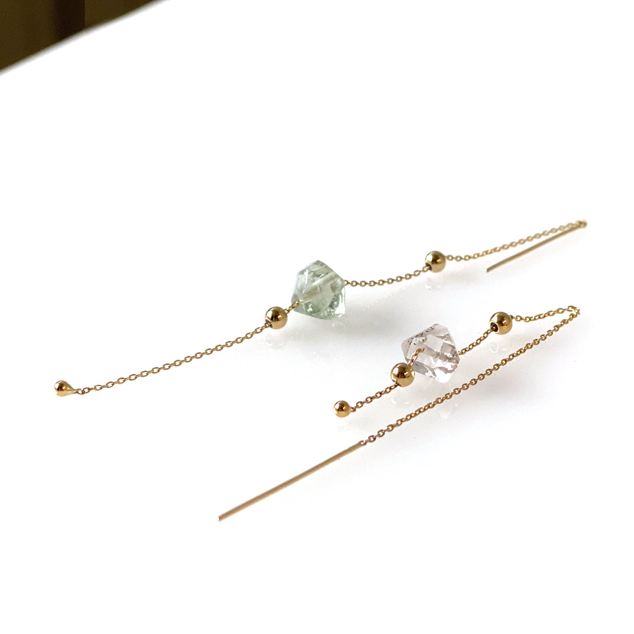 [Custom order only] Charm Ring (Moss Aquamarine) / Glide Earrings Green Amethyst