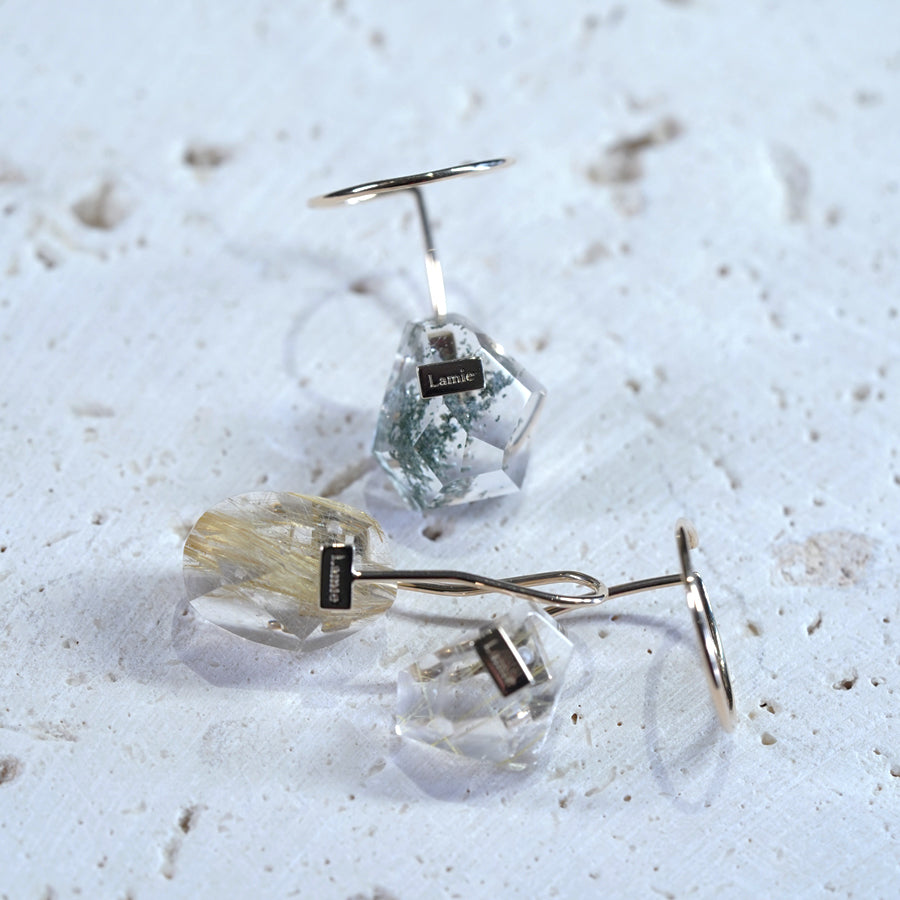 Bag ピアス  №2191/ Rutulelated Quartz