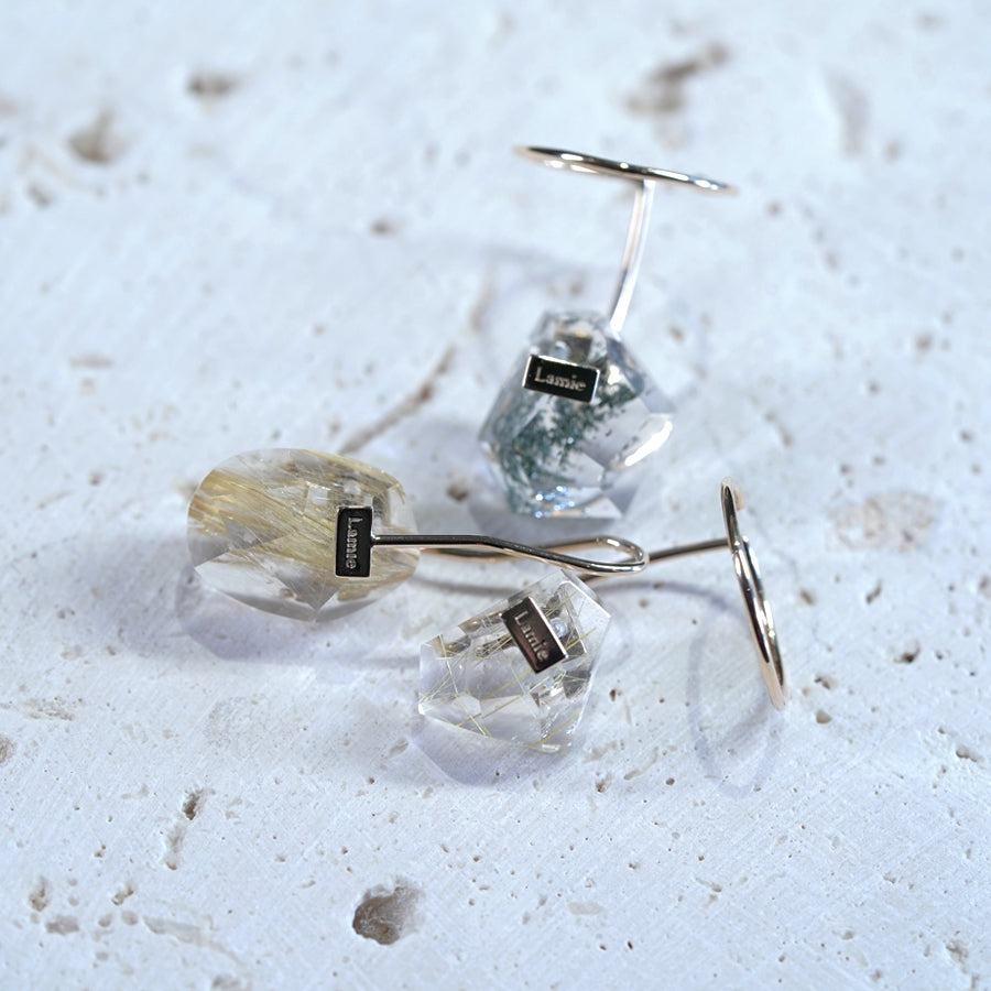 Bag ピアス  №2191/ Rutulelated Quartz