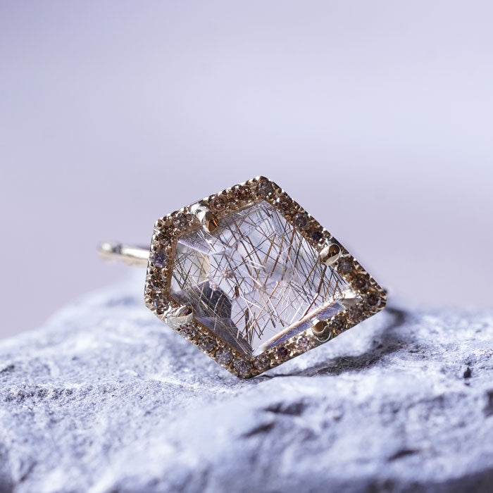 Melee Diamond Ring No.5001/  Rutilated Quartz