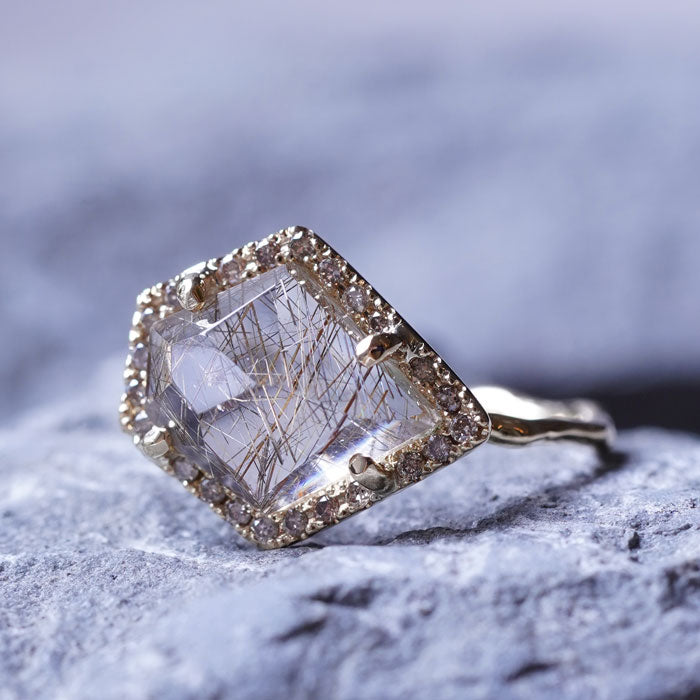 Melee Diamond Ring No.5001/  Rutilated Quartz