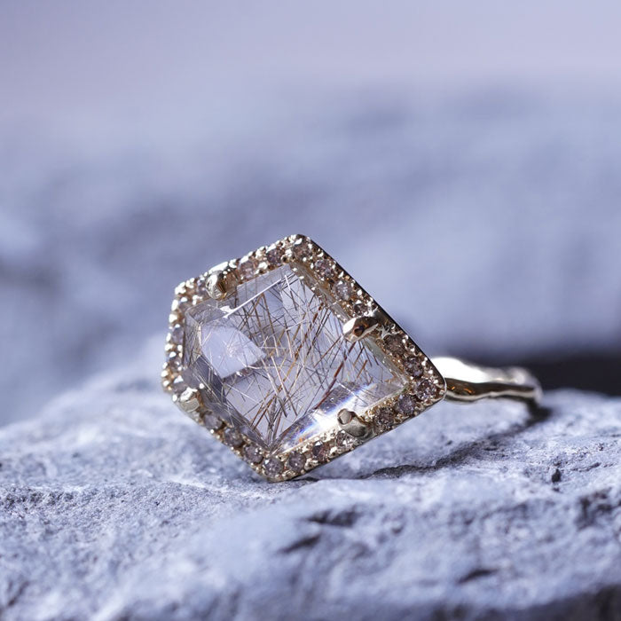 Melee Diamond Ring No.5001/  Rutilated Quartz