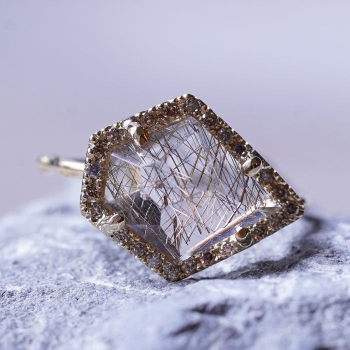 Melee Diamond Ring No.5001/  Rutilated Quartz