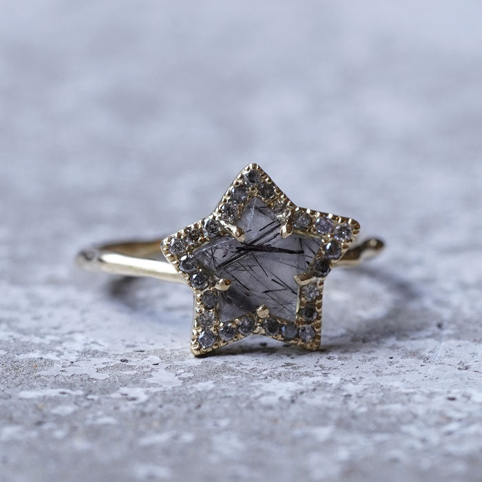 Melee Diamond Ring No.5005/ Black Rutilated Quartz