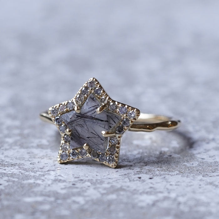 Melee Diamond Ring No.5005/ Black Rutilated Quartz