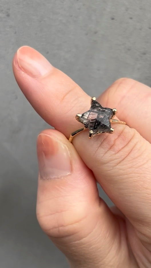 Charm Ring No.1775/  Black Rutilated Quartz