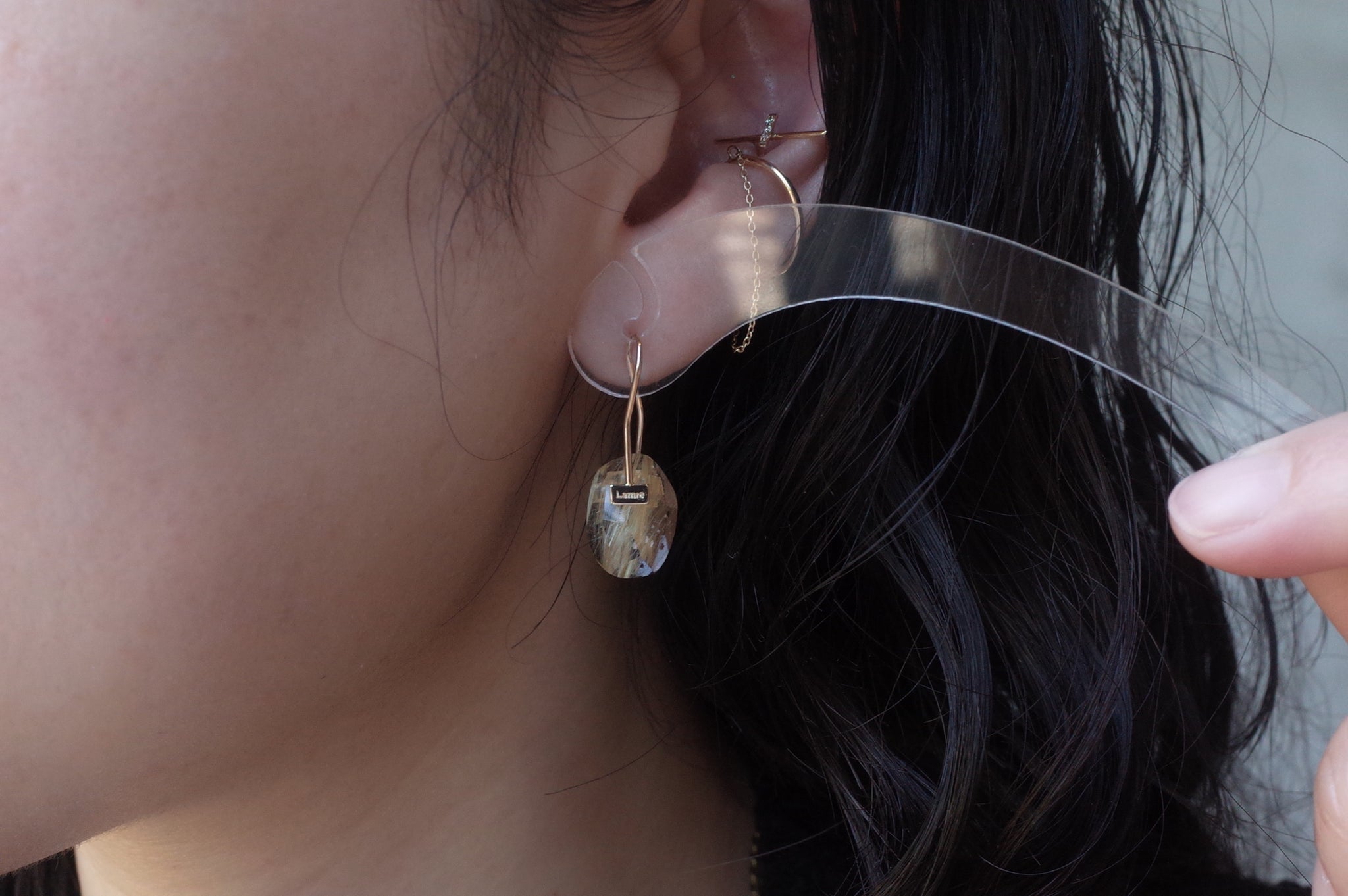 Bag ピアス  №2191/ Rutulelated Quartz