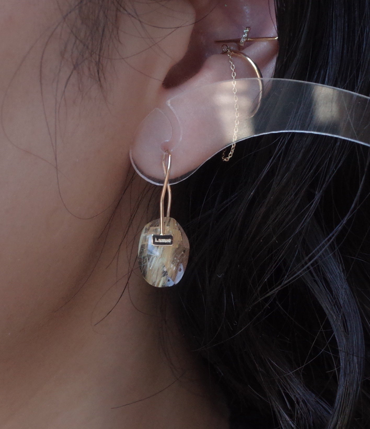 Bag ピアス  №2191/ Rutulelated Quartz